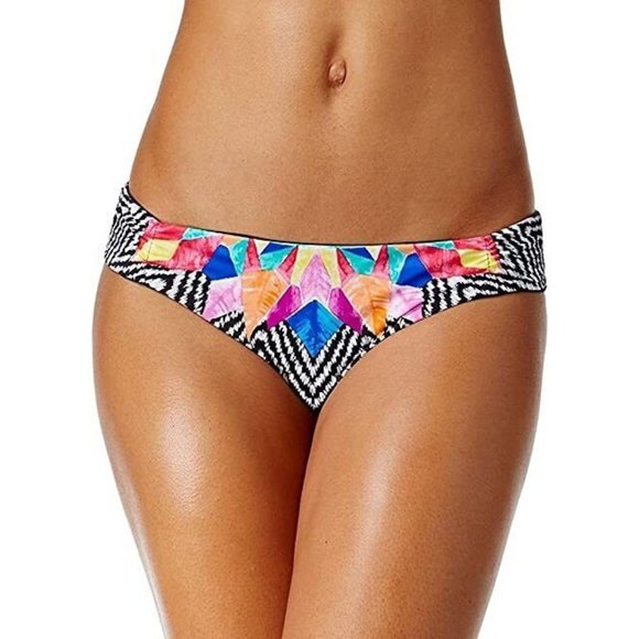 Bar III BLACK MULTI Feather Daze Print Side-tab Bikini Swim Bottom XL NWT - Picture 1 of 6